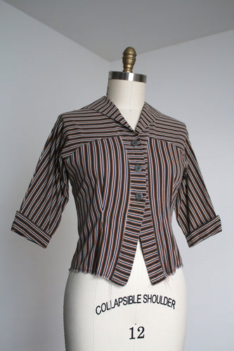 vintage 1950s brown striped blouse {m}