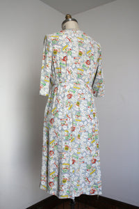 vintage 1940s novelty flower cart dress {L}