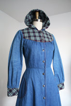 Load image into Gallery viewer, vintage 1970s denim dress with hood {xs/s}
