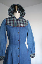 Load image into Gallery viewer, vintage 1970s denim dress with hood {xs/s}