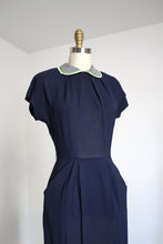 Load image into Gallery viewer, vintage 1940s navy dress {xs}