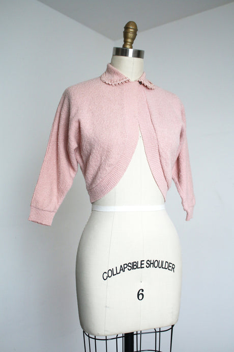vintage 1950s pink knit bolero cardigan {xs/s}