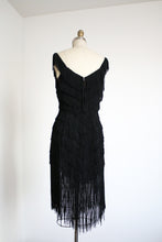 Load image into Gallery viewer, MARKED DOWN vintage 1970s black tassel flapper dress {xs}