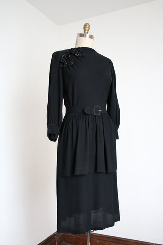 R E S E R V E D MARKED DOWN vintage 1940s black bow dress {L}