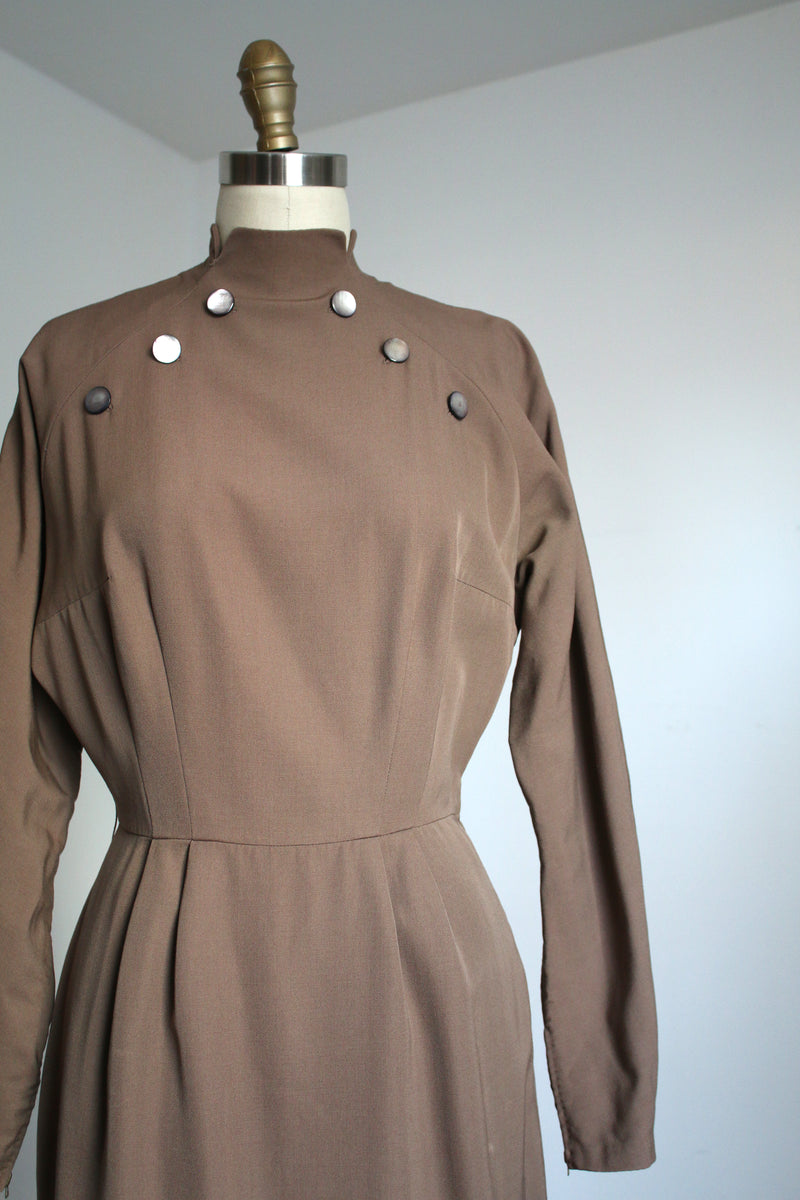 1950s Gray and Burgundy Wool Dress with Matching Scarf
