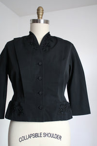 vintage 1950s black beaded jacket {L}