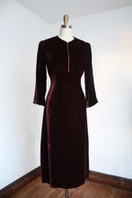 Load image into Gallery viewer, vintage 1930s velvet half zip dress {s/m}