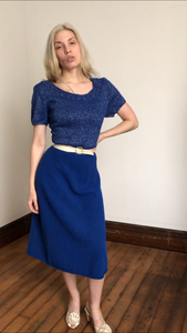 MARKED DOWN vintage 1950s blue knit dress {L}