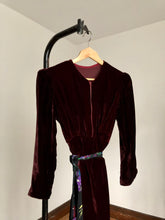 Load image into Gallery viewer, vintage 1930s velvet half zip dress {s/m}