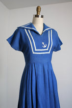 Load image into Gallery viewer, vintage 1940s nautical linen dress {S}