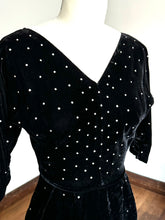 Load image into Gallery viewer, vintage 1950s rhinestone velvet wiggle dress {xxs}