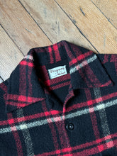 Load image into Gallery viewer, vintage 1950s 60s red plaid wool shirt jacket