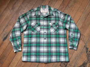 vintage 1950s green plaid long sleeve shirt