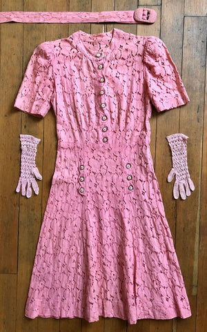 vintage 1930s pink lace dress set