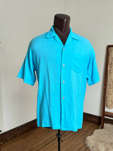 vintage 1950s blue short sleeve button up shirt