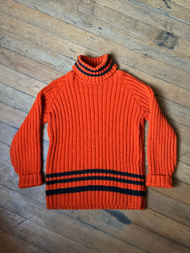 vintage 1970s orange turtleneck knit pullover sweater