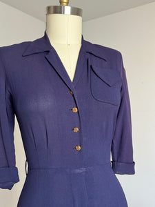 vintage 1940s 50s navy rayon dress {s}