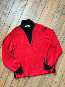 vintage 1950s red fuzzy pullover quarter zip sweater