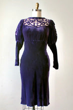 Load image into Gallery viewer, vintage 1930s purple velvet dress