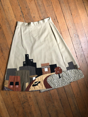 vintage 1970s novelty patchwork wrap skirt {m}