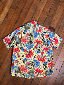 vintage 1940s novelty print Hawaiian rayon shirt