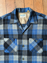 Load image into Gallery viewer, vintage 1950s blue plaid wool long sleeve shirt