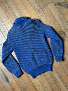 vintage 1950s blue knit zip up sweater