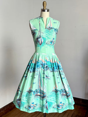 vintage 1950s novelty sailboat sun dress {xs}
