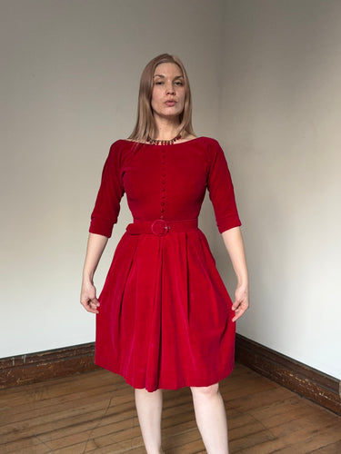 vintage 1960s red velvet dress {xxs}