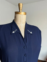 Load image into Gallery viewer, vintage 1940s navy rayon dress {XL/1X}