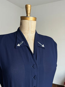 vintage 1940s navy rayon dress {XL/1X}