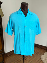 Load image into Gallery viewer, vintage 1950s blue short sleeve button up shirt