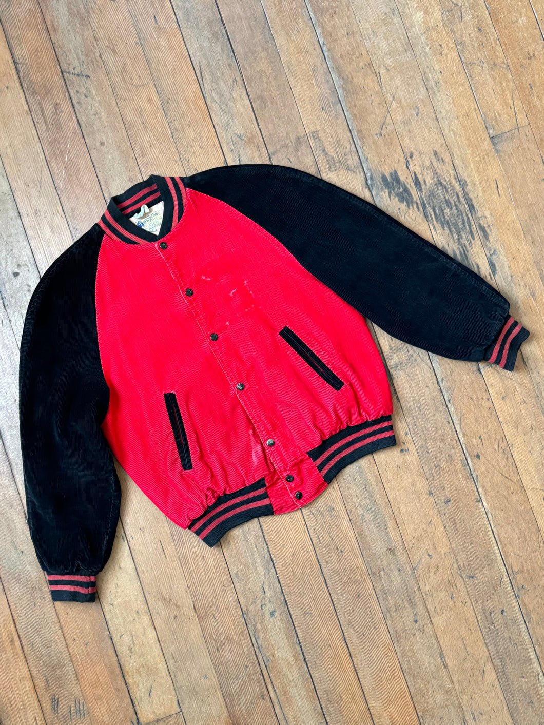 vintage 1950s color block corduroy varsity jacket