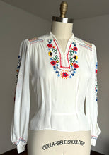 Load image into Gallery viewer, vintage 1940s embroidered folk blouse {m/l}