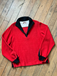 vintage 1950s red fuzzy pullover quarter zip sweater