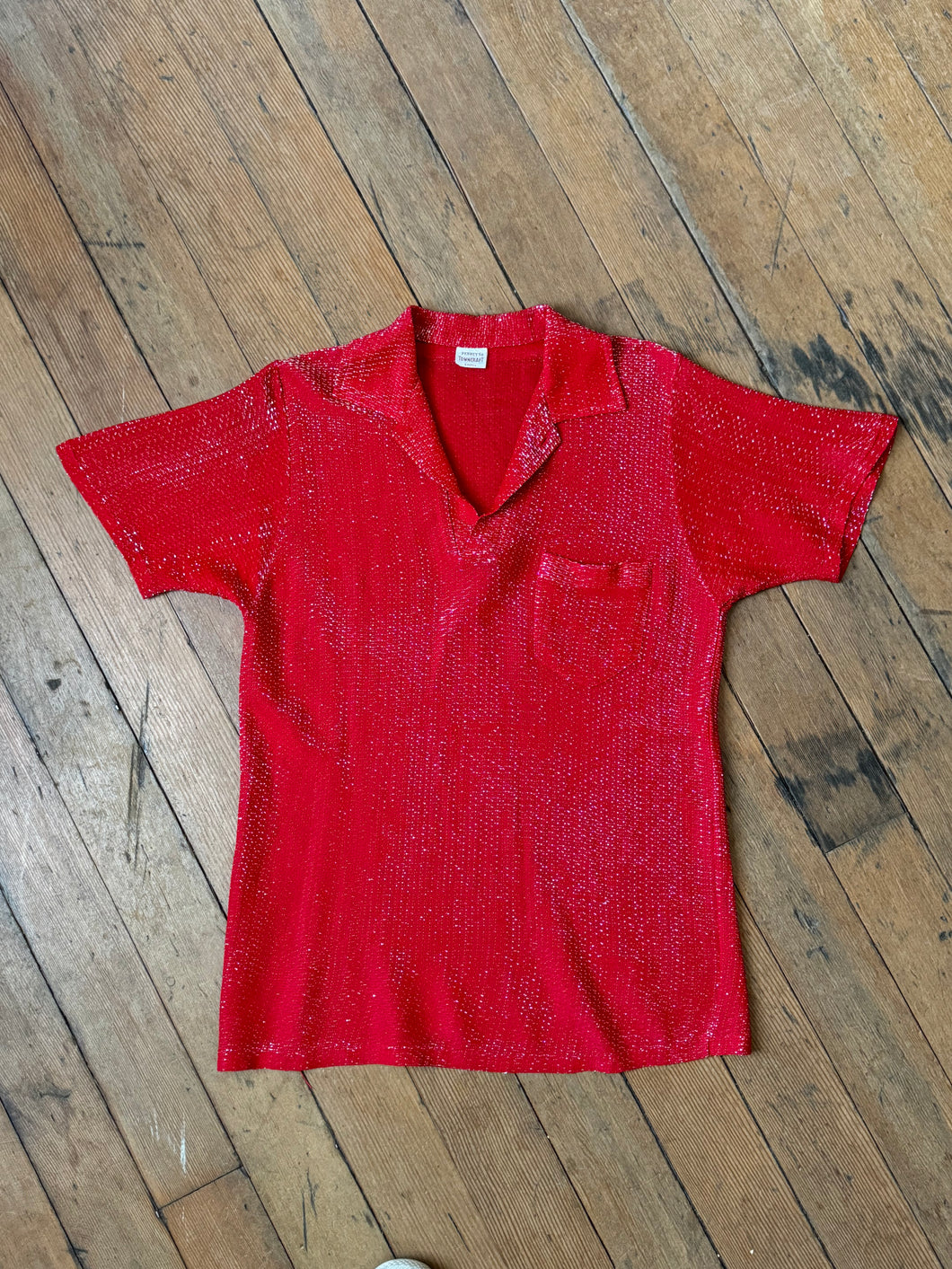 vintage 1950s red lurex shimmer shirt