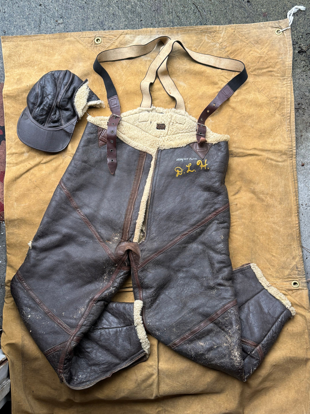 AS-IS vintage 1940s WWII flight pants & cap set