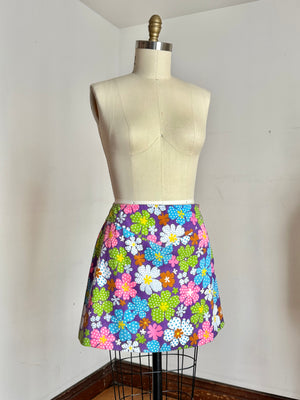 vintage 1970s floral mini skirt 30”W