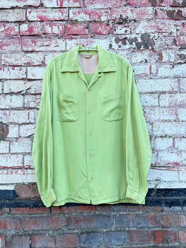 vintage 1950s green long sleeve rayon shirt