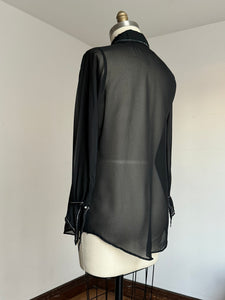 vintage 1970s sheer black dagger collar shirt {m}