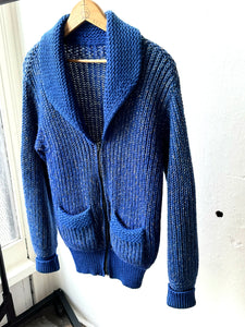 vintage 1950s blue knit zip up sweater