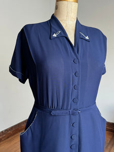 vintage 1940s navy rayon dress {XL/1X}