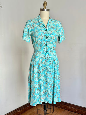 vintage 1940s 50s novelty fan print dress {s/m}