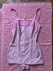 vintage 1950s pink gingham swimsuit {s-m}