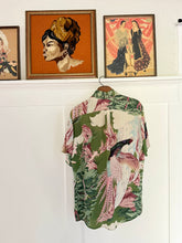 Load image into Gallery viewer, vintage 1940s 50s novelty bird of paradise rayon shirt