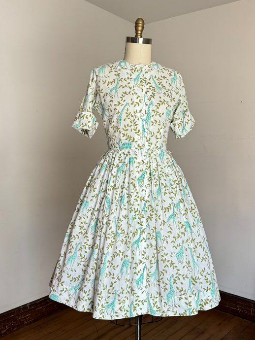 vintage 1950s 60s novelty giraffe shirtwaist dress {m}