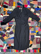 Load image into Gallery viewer, vintage 1950s black rayon Dorothy O’Hara dress {s-m}