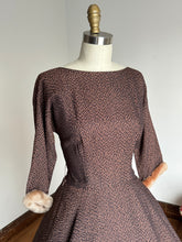 Load image into Gallery viewer, vintage 1950s party dress w/ faux fur cuffs {s}