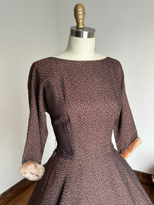 vintage 1950s party dress w/ faux fur cuffs {s}