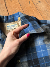 Load image into Gallery viewer, vintage 1950s blue plaid wool long sleeve shirt